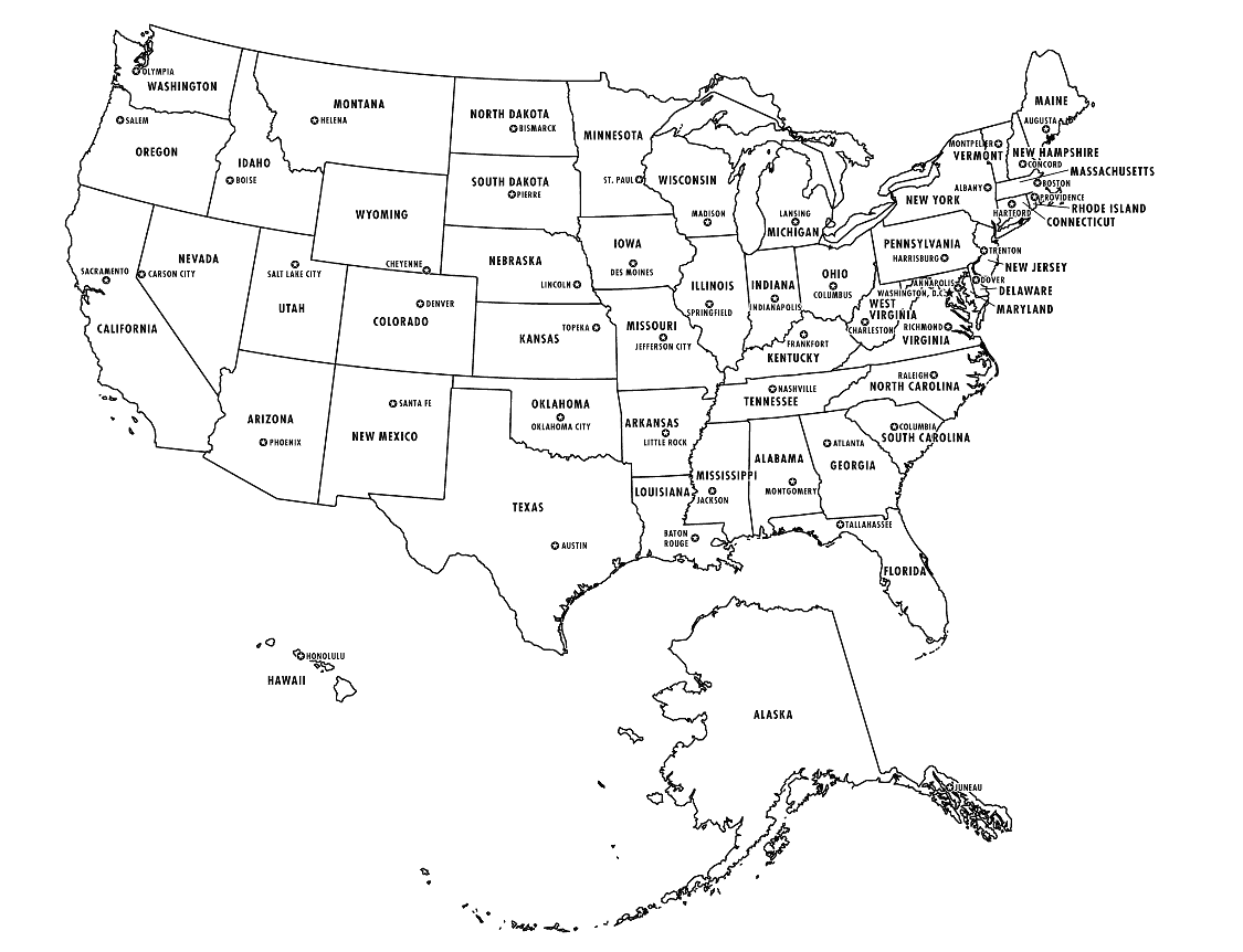 Big Map Of The United States With Capitals