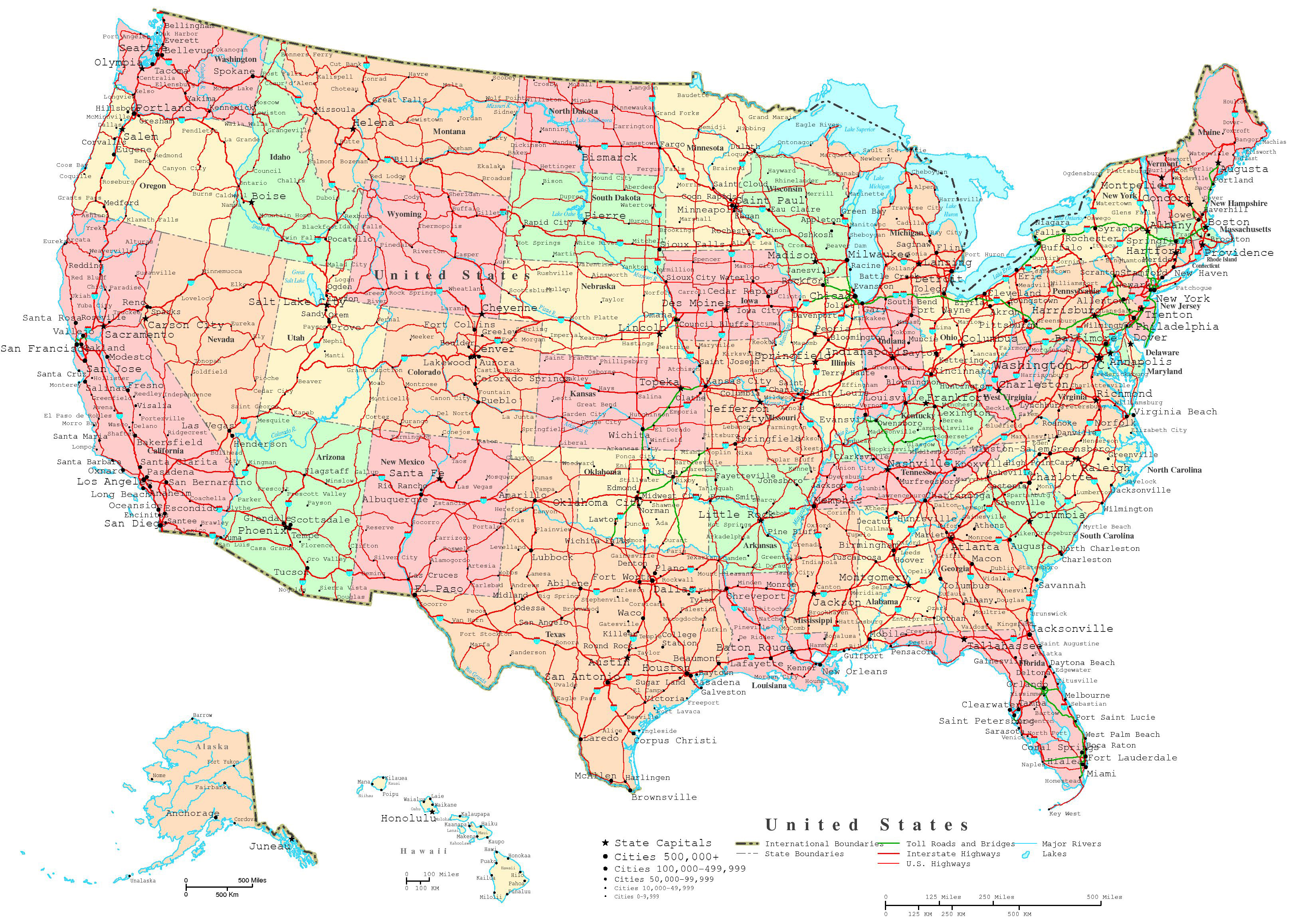Detailed Map Of The United States With Cities