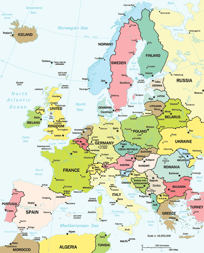 Large Map Of Europe With Capitals