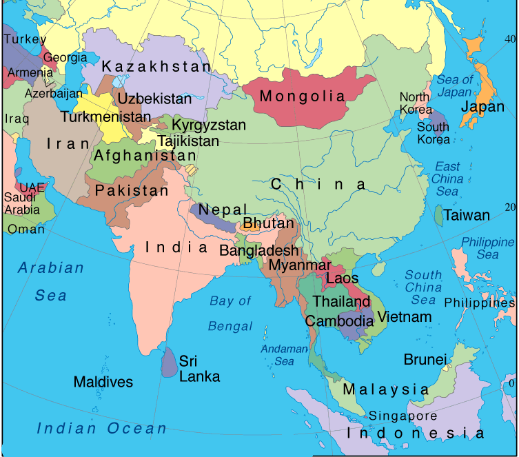 Map Of Asian Countries And Cities