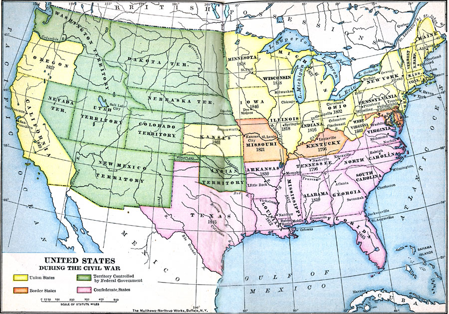 Map Of The United States During The Civil War