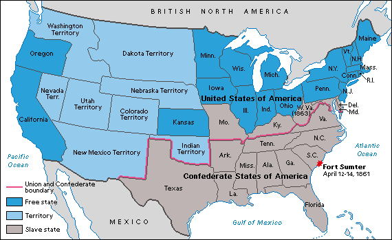 Map Of The United States During The Civil War