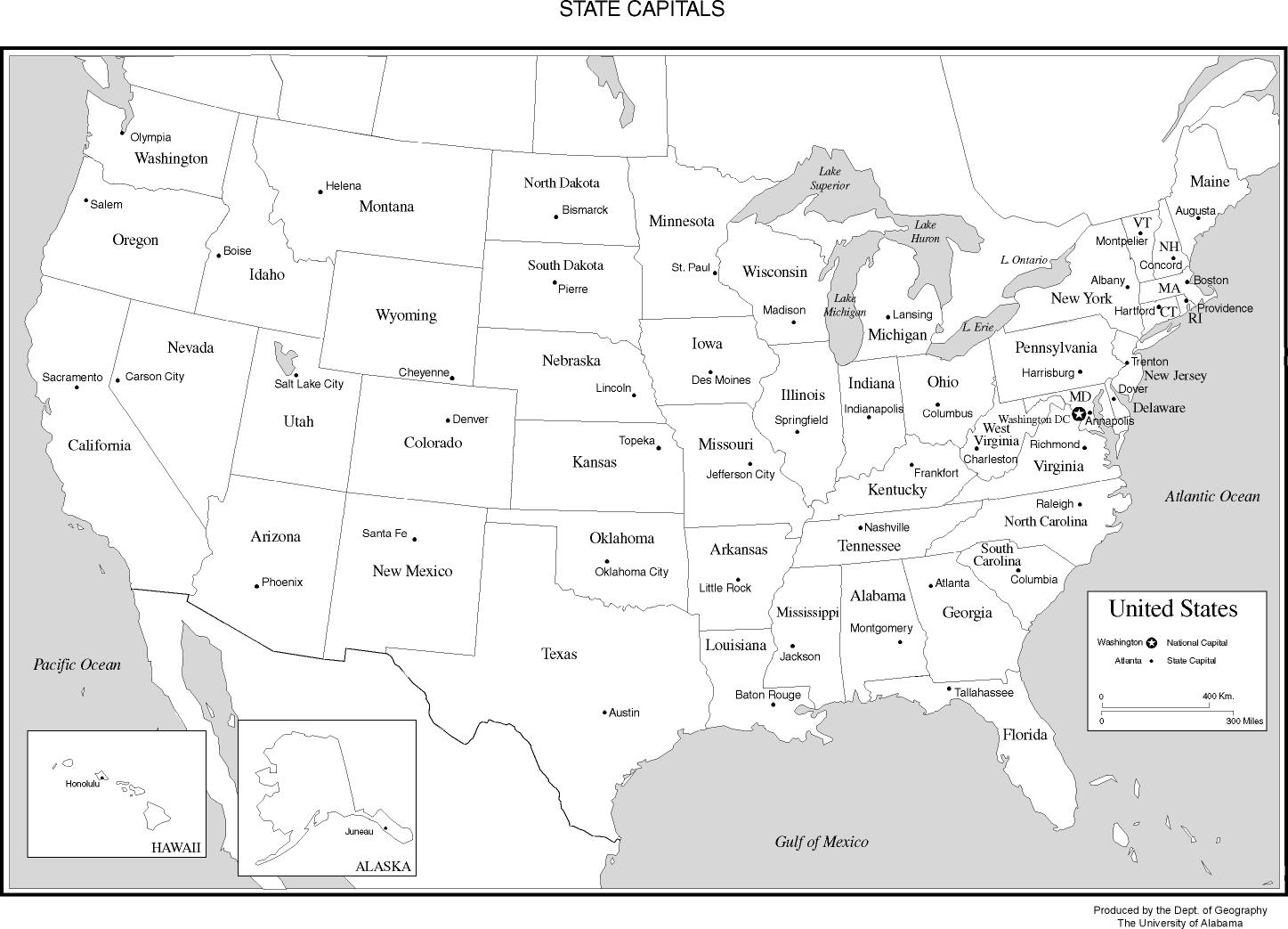 Map Of The United States For Kids With Capitals
