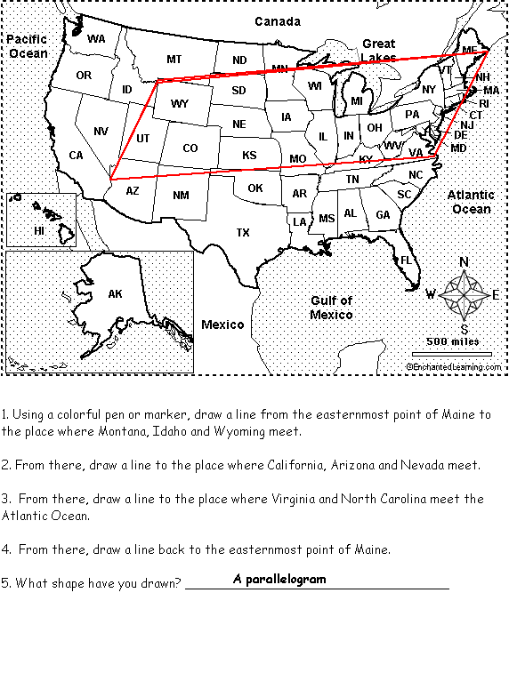Map Of The United States For Kids Worksheet