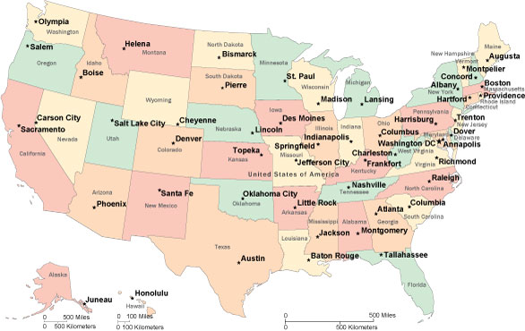 Map Of The United States Of America With States And Cities