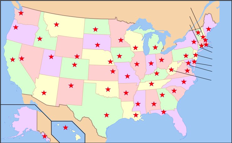 Map Of Us States And Capitals Quiz