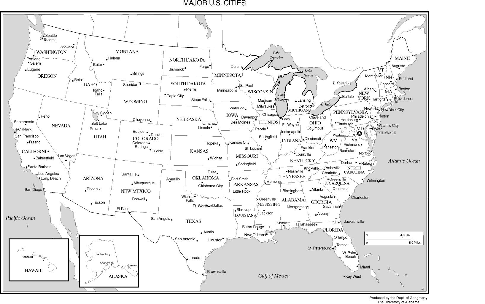 Map Of Us States And Cities Printable
