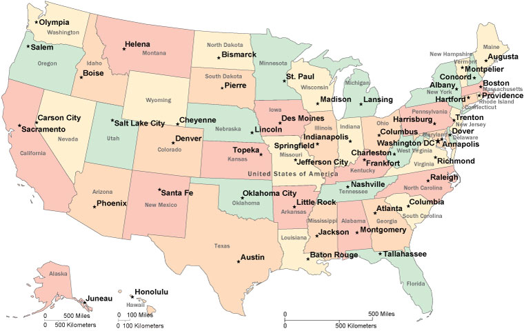 Map Of Usa With Capitals And Cities