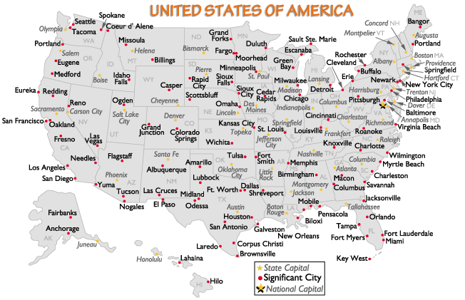 Map Of Usa With Capitals And Cities