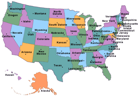 Map Of Usa With State Names And Capitals