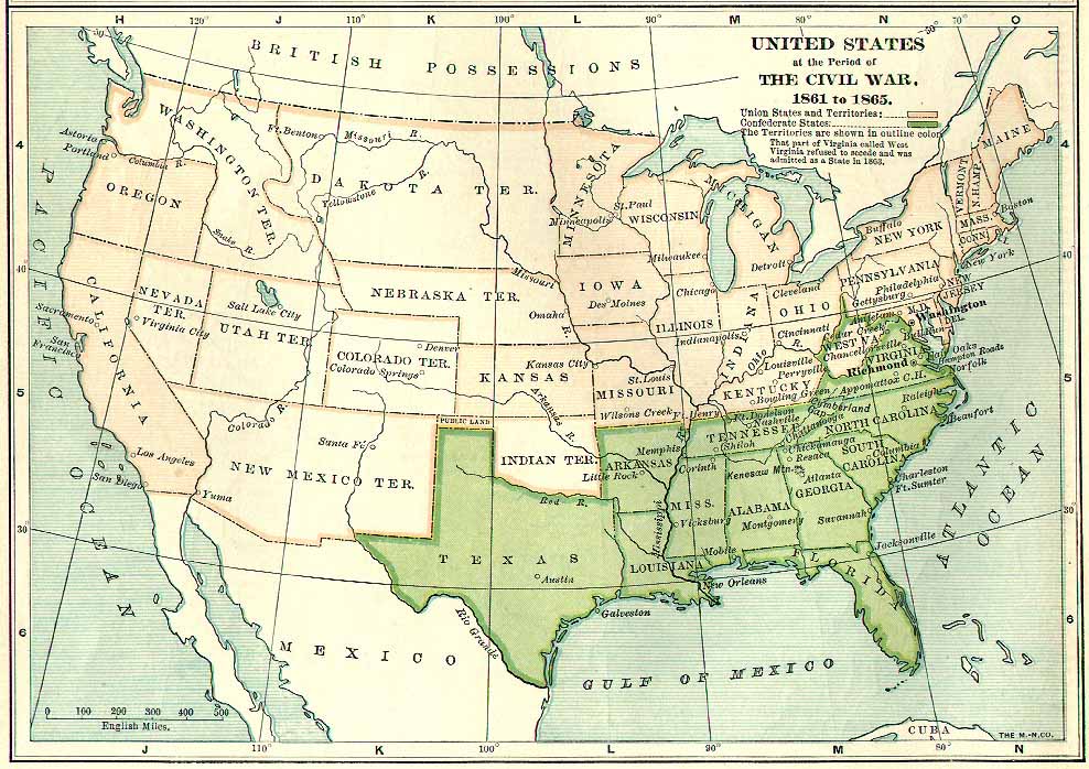 Outline Map Of The United States During The Civil War