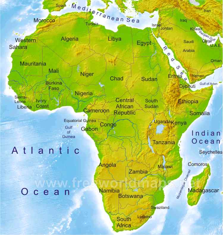 Physical Map Of Africa For Kids