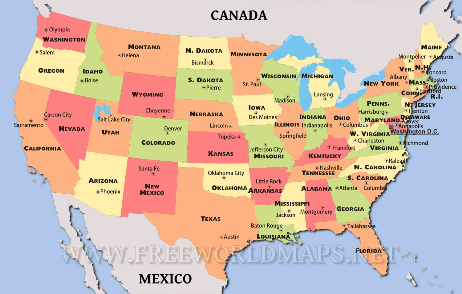 Political Map Of The United States Of America