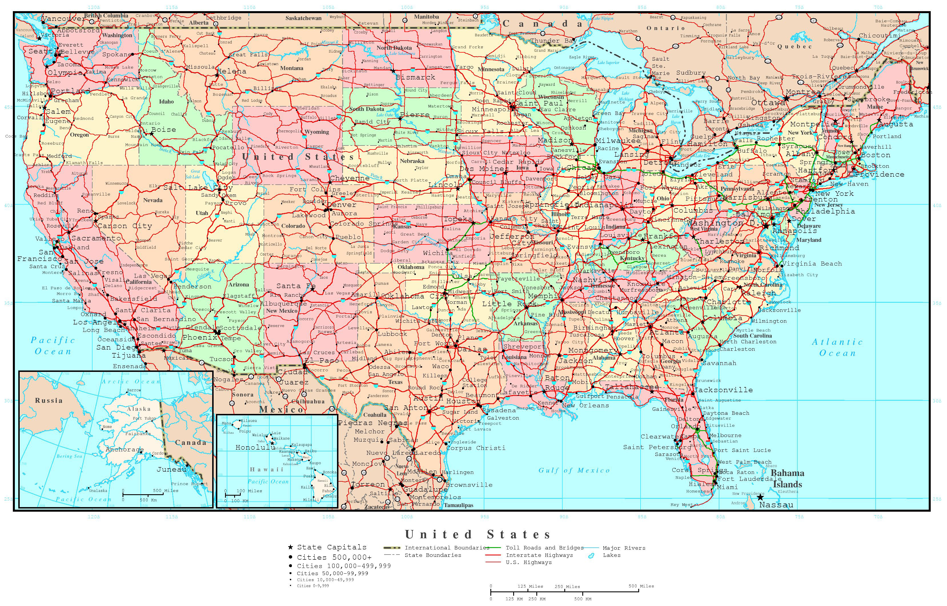 Road Map Of Usa With States And Cities